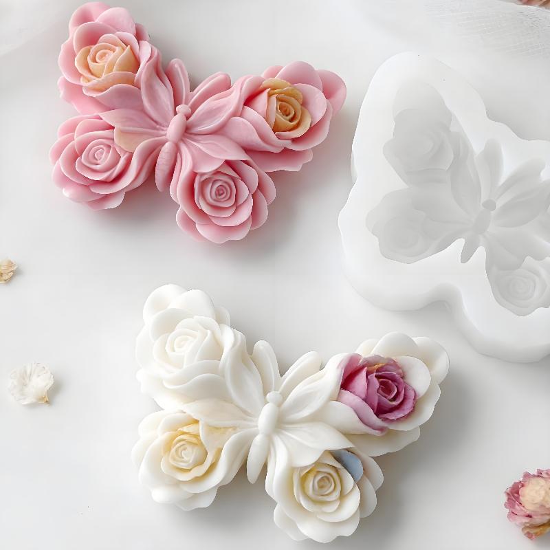Candle Supplies To Make Candles - แม่พิมพ์ซิลิโคนรูปผีเสื้อกุหลาบ DIY สำหรับทำเทียนหอม ปูนปลาสเตอร์ เรซิ่นอีพ็อกซี่ ของตกแต่ง